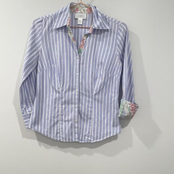 Ann Taylor Loft Tops - Ann Taylor Collared Button Down Shirt Long Sleeve Striped Purple White Size 0